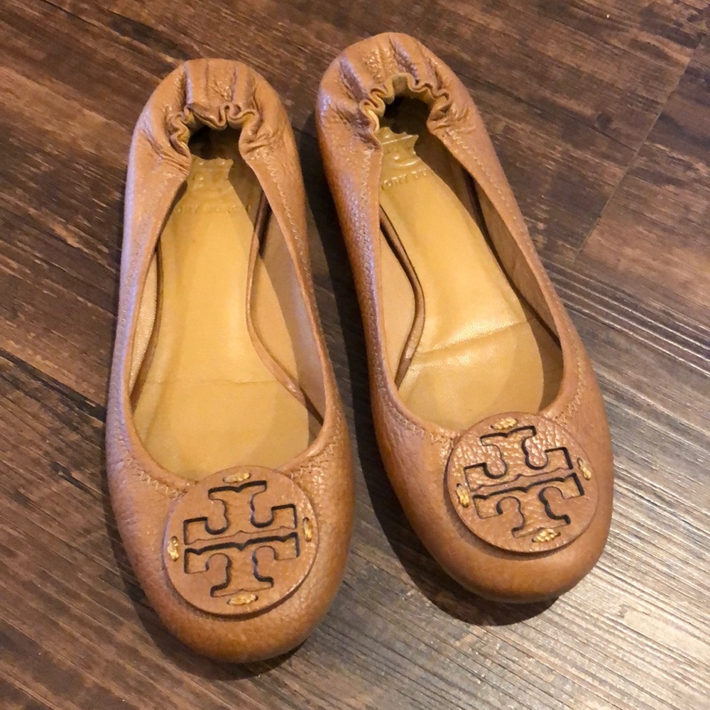 Tory Burch miller pebble leather Cognac ballet flats Women’s Size 6.5 Ladies